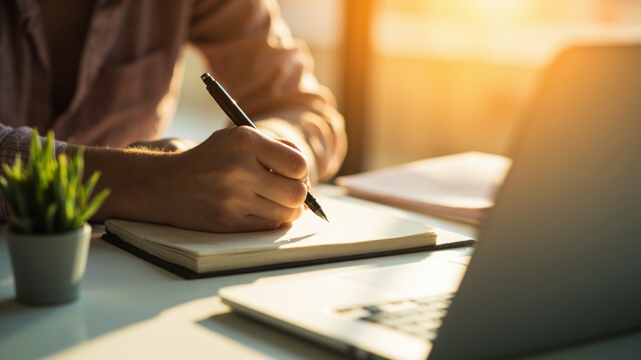 Hero image: A person making one small daily improvement — a single book on a desk, one step at a time, symbolizing the 1% better method and Kaizen philosophy