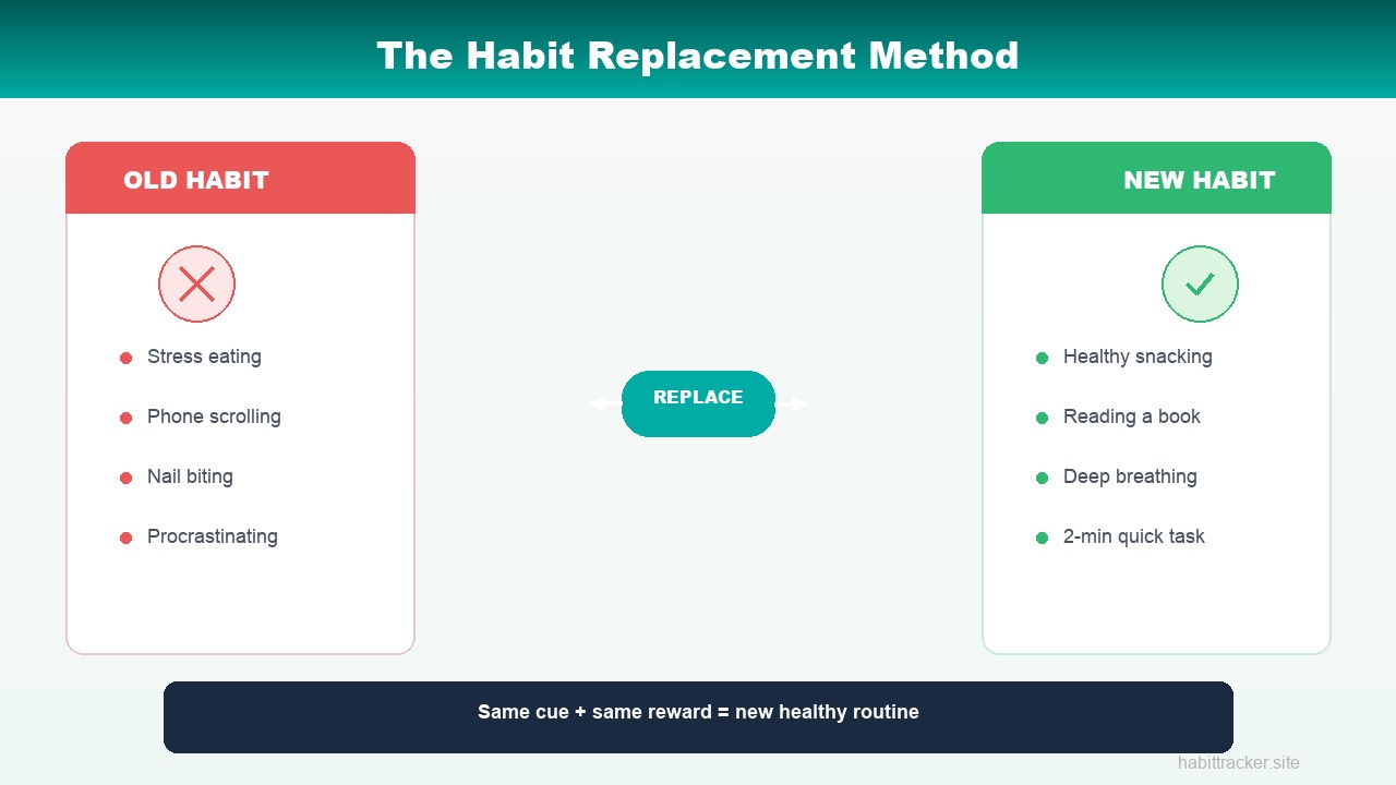 The habit replacement method — swapping bad routines for good ones