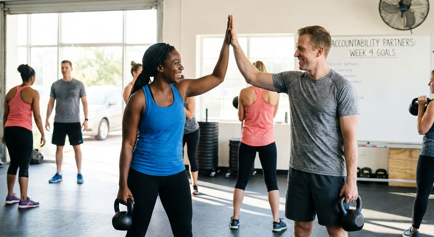 A group of friends sharing their habit tracker progress on their phones during a casual meetup at a coffee shop